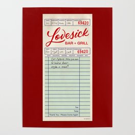 Lovesick Bar and Grill Guest Check Poster