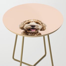 Happy Goldendoodle on Pastel Pink Background Side Table