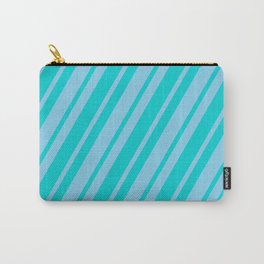 [ Thumbnail: Dark Turquoise & Sky Blue Colored Striped Pattern Carry-All Pouch ]