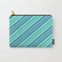 [ Thumbnail: Blue & Aquamarine Colored Striped/Lined Pattern Carry-All Pouch ]