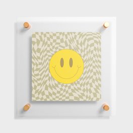 Olive green wavy checked with smiley Floating Acrylic Print