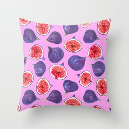 Watercolor figs and fig slices on pink Throw Pillow