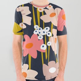 Groovy Flowers retro pattern All Over Graphic Tee