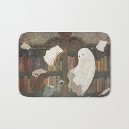 There's a Poltergeist in the Library Again... Bath Mat | Spirit, Curated, Vintage, Books, Ghost, Creepy, Digital, Haunt, Study, Ink 