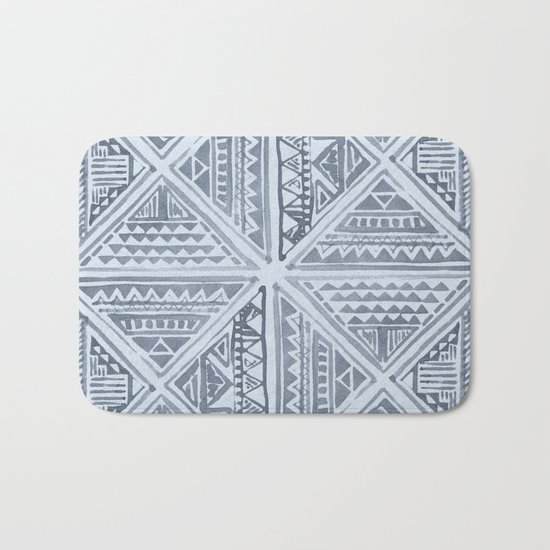 Simply Tribal Tile in Indigo Blue on Sky Blue Bath Mat