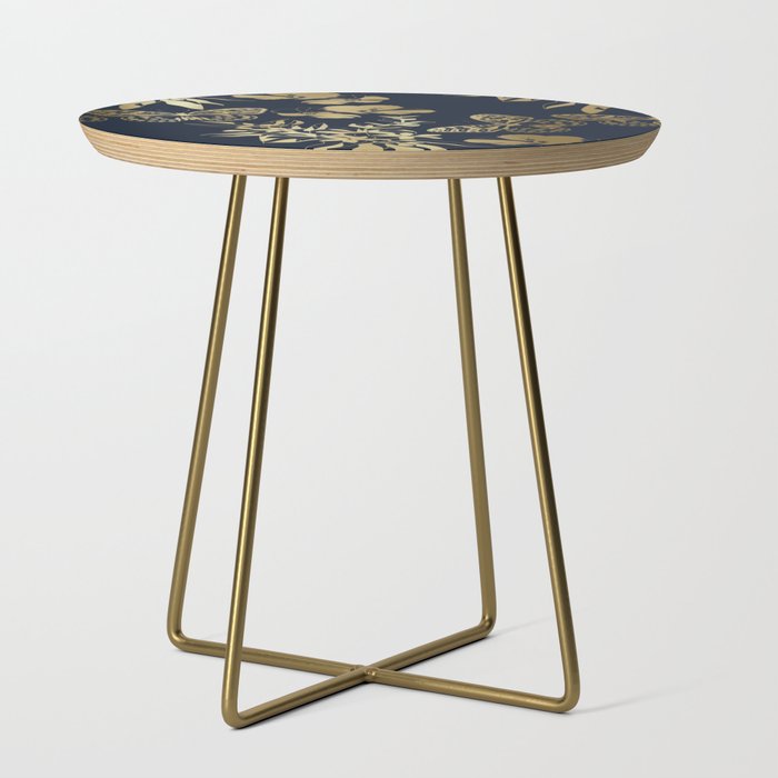 Exotic Floral and Butterfly Art Navy and Gold Side Table