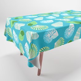 Lime Green Mix Shell Pattern on Blue Background Tablecloth