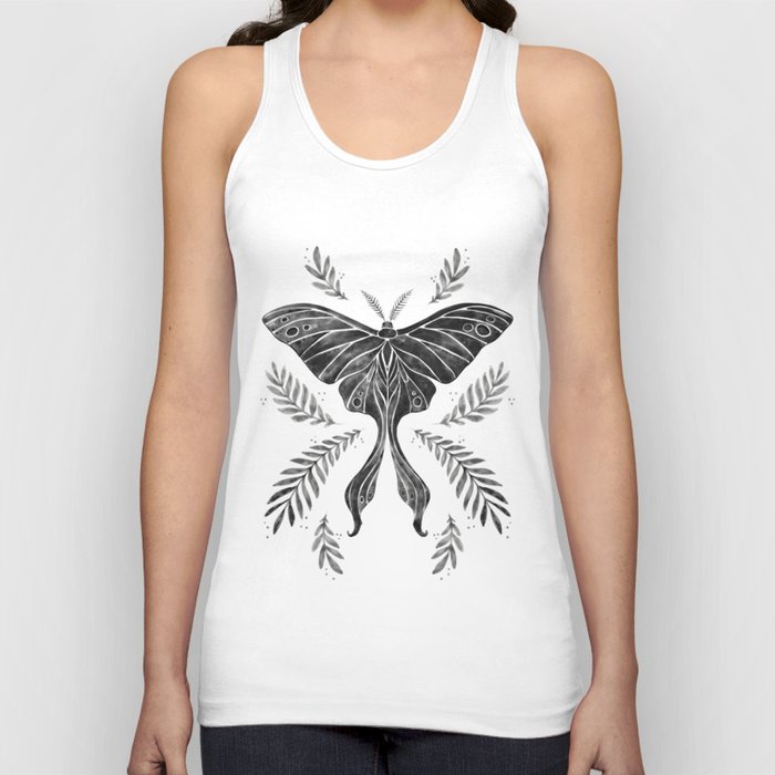 Watercolor Luna Moth in Black and White Tank Top