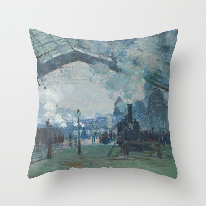Claude Monet - Arrival of the Normandy Train Throw Pillow