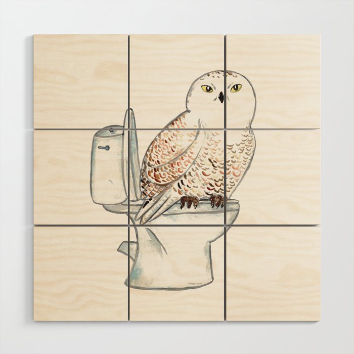Snowy Owl taking bath Painting Wood Wall Art