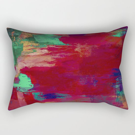 Crimson Overflow - Abstract, red, crimson, green, purple oil painting Rectangular Pillow