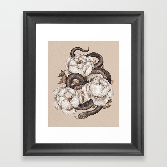 Snake and Peonies Framed Art Print