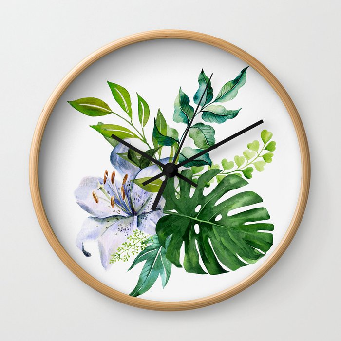 Flower and Leaves Wall Clock