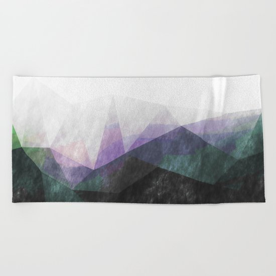 On the mountains- green watercolor - triangle pattern Beach Towel