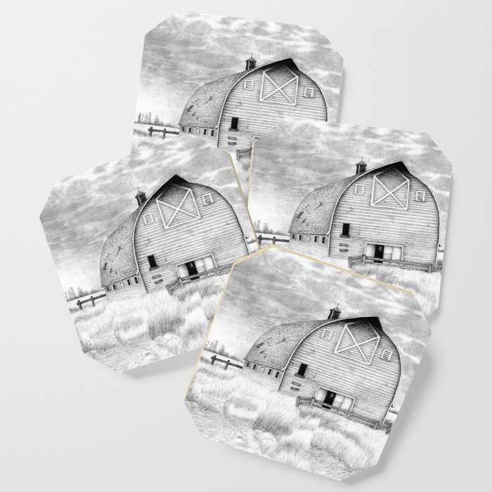 Farm Lanscape Heritage Homestead Barn Drawing Coaster By