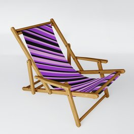 [ Thumbnail: Dark Orchid, Black, and Plum Colored Stripes Pattern Sling Chair ]