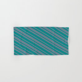 [ Thumbnail: Dark Cyan & Slate Gray Colored Stripes/Lines Pattern Hand & Bath Towel ]