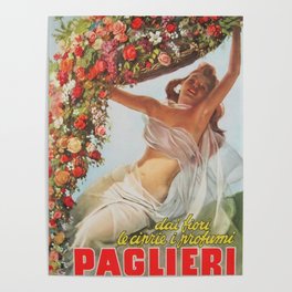 Paglieri Cosmetics Floral Basket of Flowers Vintage Advertising Poster Poster