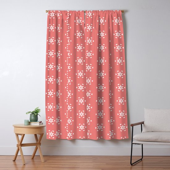 White Star Pattern On Salmonpink Color Background Blackout Curtain