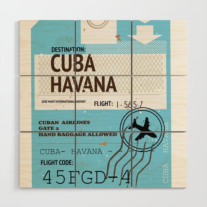 Cuba Havana plane travel ticket Wood Wall Art