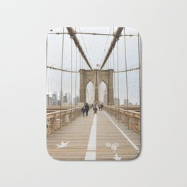 Brooklyn Bridge in New York City, USA | View on downtown from the bridge | Travel photography print | New York people walking | Tipical NY building architecture photo Art Print Bath Mat
