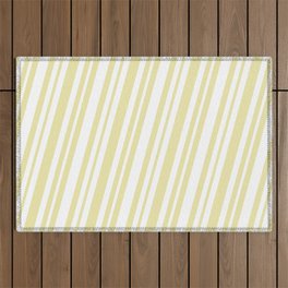 [ Thumbnail: Pale Goldenrod and White Colored Lines Pattern Outdoor Rug ]