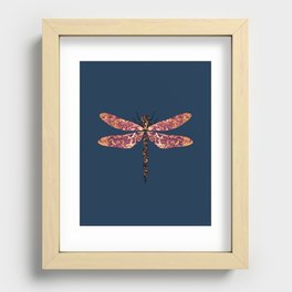 Lava swirl dragonfly pattern on blue background Recessed Framed Print
