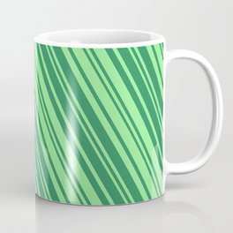 [ Thumbnail: Light Green and Sea Green Colored Lines/Stripes Pattern Coffee Mug ]