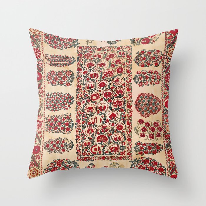 Nurata Suzani Bokhara Uzbekistan Embroidery Print Throw Pillow
