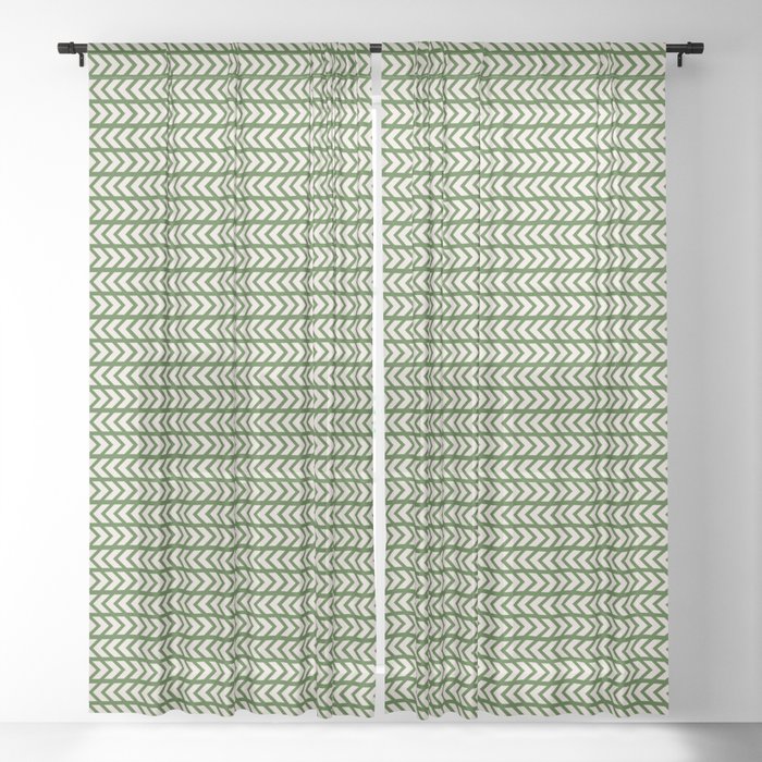 Beige arrows pattern on forest green background Sheer Curtain