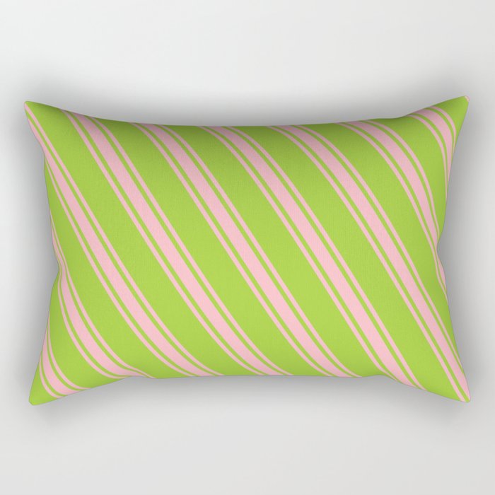 Green & Light Pink Colored Lined/Striped Pattern Rectangular Pillow