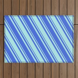 [ Thumbnail: Royal Blue & Turquoise Colored Lined/Striped Pattern Outdoor Rug ]