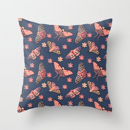 Colorful Pink, Peachy Moths & Flowers Pattern Throw Pillow
