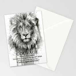 Lion Courage Motivational Quote Watercolor Painting Stationery Card