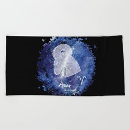 Aries Zodiac sign in a nebula Beach Towel