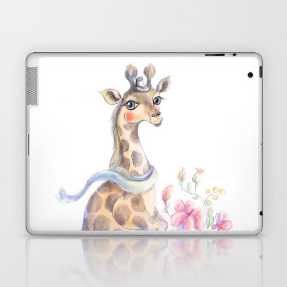 Sublimation Design, Giraffe, PNG Clipart, Giraffe on the bicycle, New Baby Card Design Laptop & iPad Skin