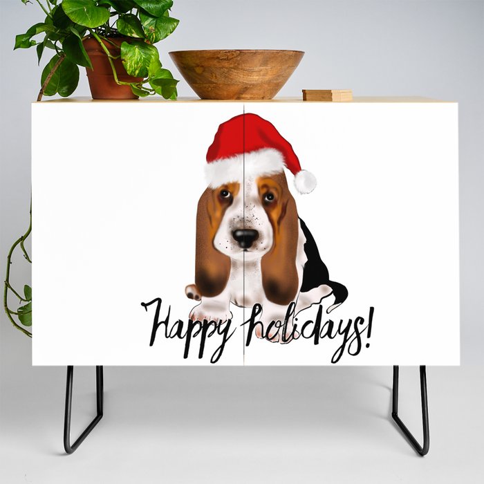 Cute Santa basset hound dog.Christmas puppy gift idea Credenza