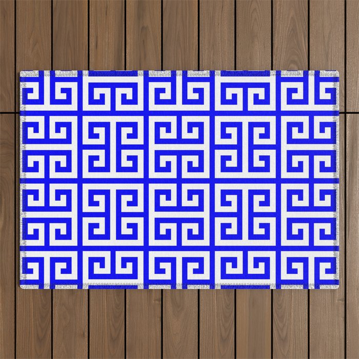 Greek Key (Blue & White Pattern) Outdoor Rug