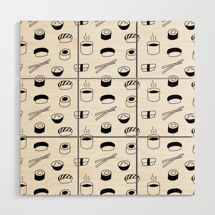 Minimalist Sushi Pattern (black/white) Wood Wall Art