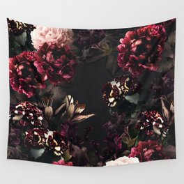 Vintage bouquets of garden flowers. Roses, dark red and pink peony.  Wall Tapestry