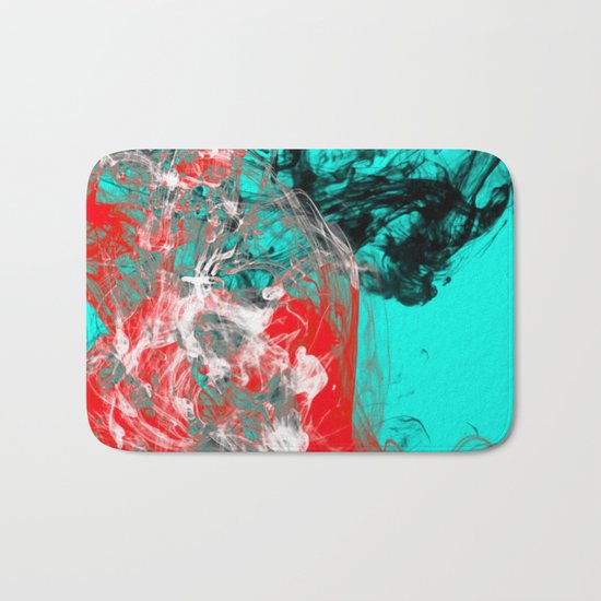 Marbled Collision - Abstract, red, blue, black and white mixed paint artwork Bath Mat