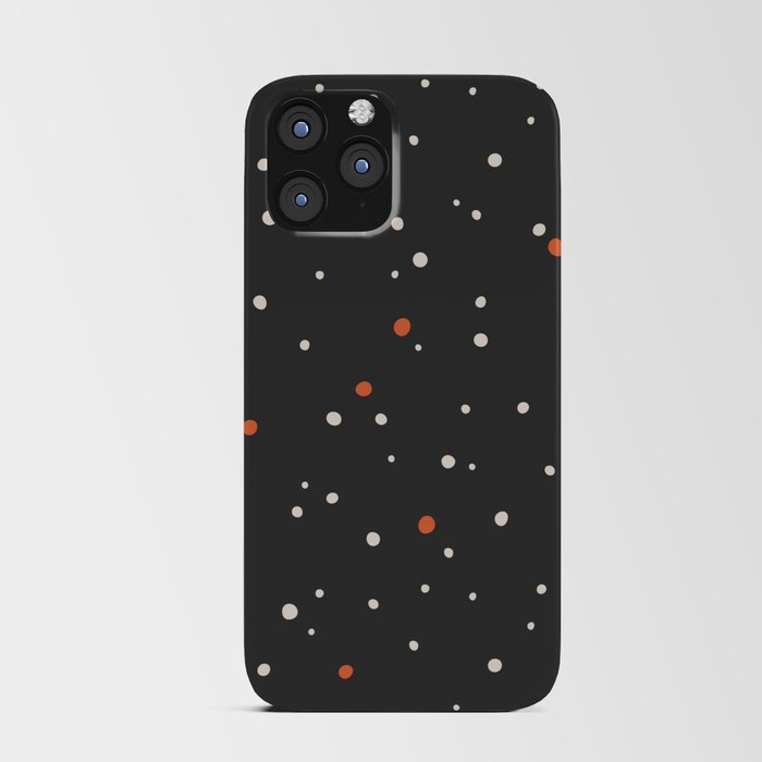 Abstract orange and white polka dots on dark grey iPhone Card Case