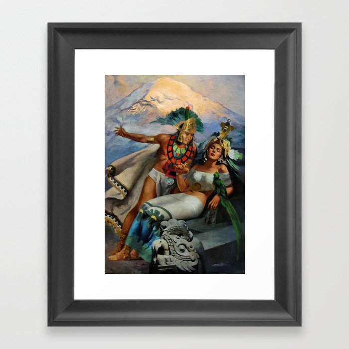 Caballero Aztec Warrior and Queen Mexican Yucatan romantic portrait painting Framed Art Print