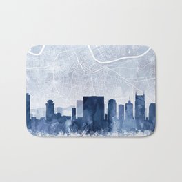Nashville Skyline & Map Watercolor Navy Blue, Print by Zouzounio Art Bath Mat