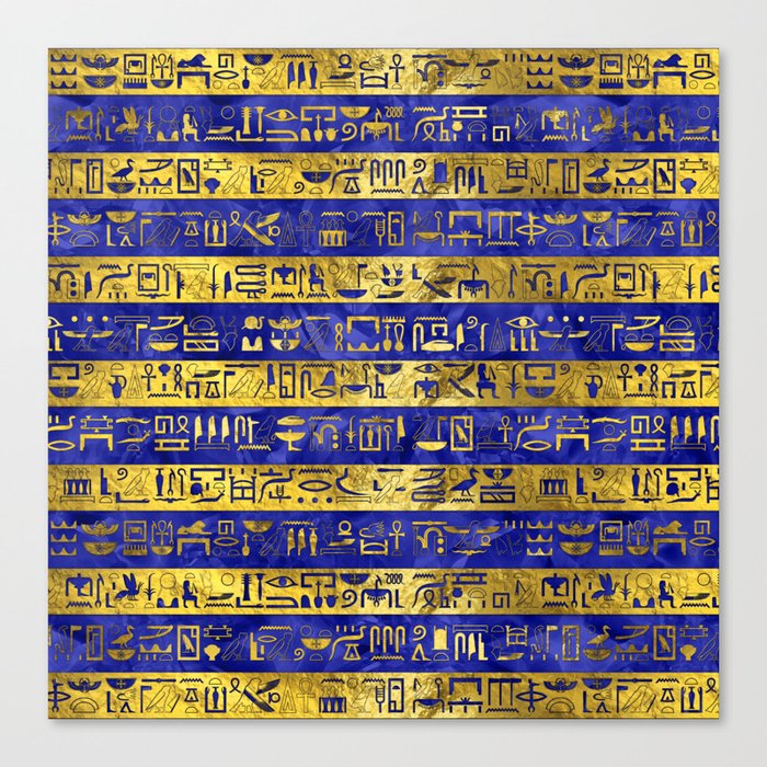 Golden Egyptian  hieroglyphs pattern on  blue Canvas Print
