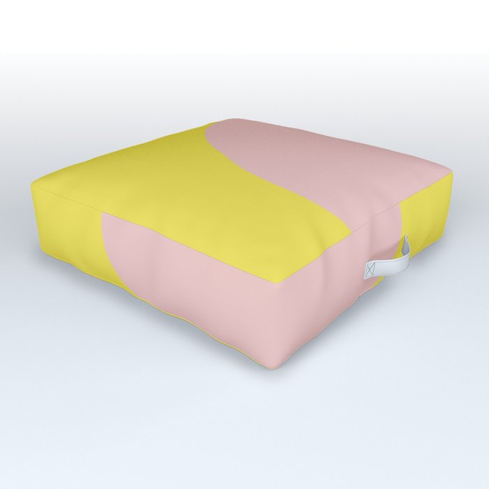 Margo Collection: Minimalist Modern Geometric Pink Circle on Yellow Outdoor Floor Cushion