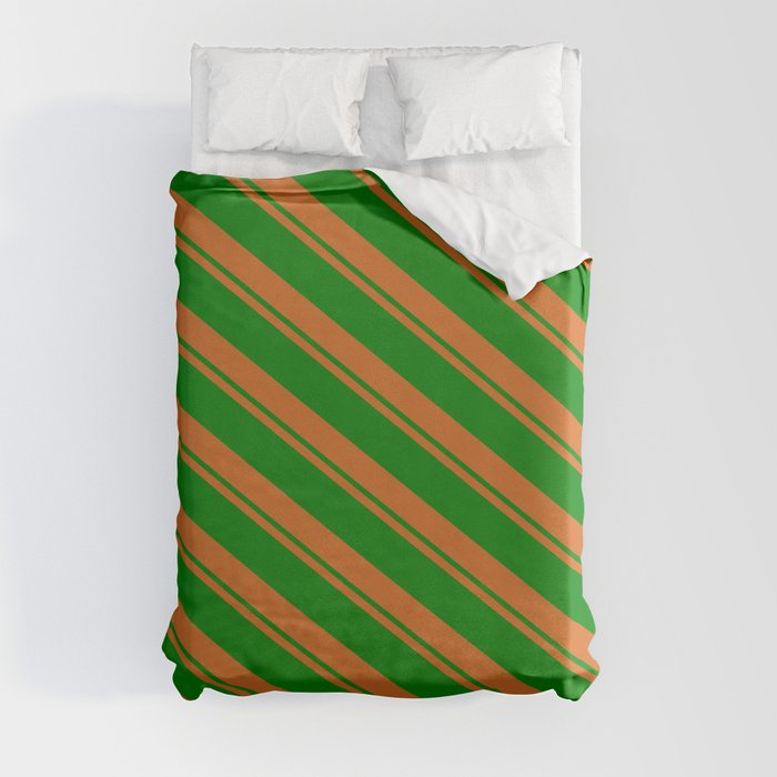 Chocolate and Green Colored Lined/Striped Pattern Duvet Cover