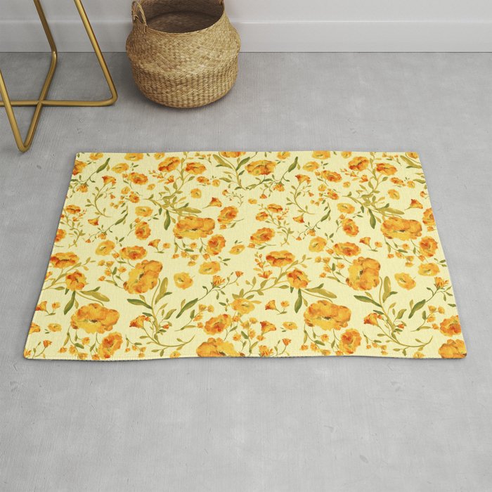 Amber flowers on a delicate yellow color - series A Rug