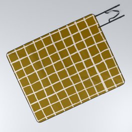 Retro Modern Checkered Tiles on Yellow Picnic Blanket