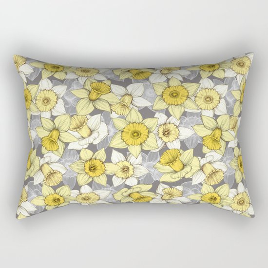 Daffodil Daze - yellow & grey daffodil illustration pattern Rectangular Pillow